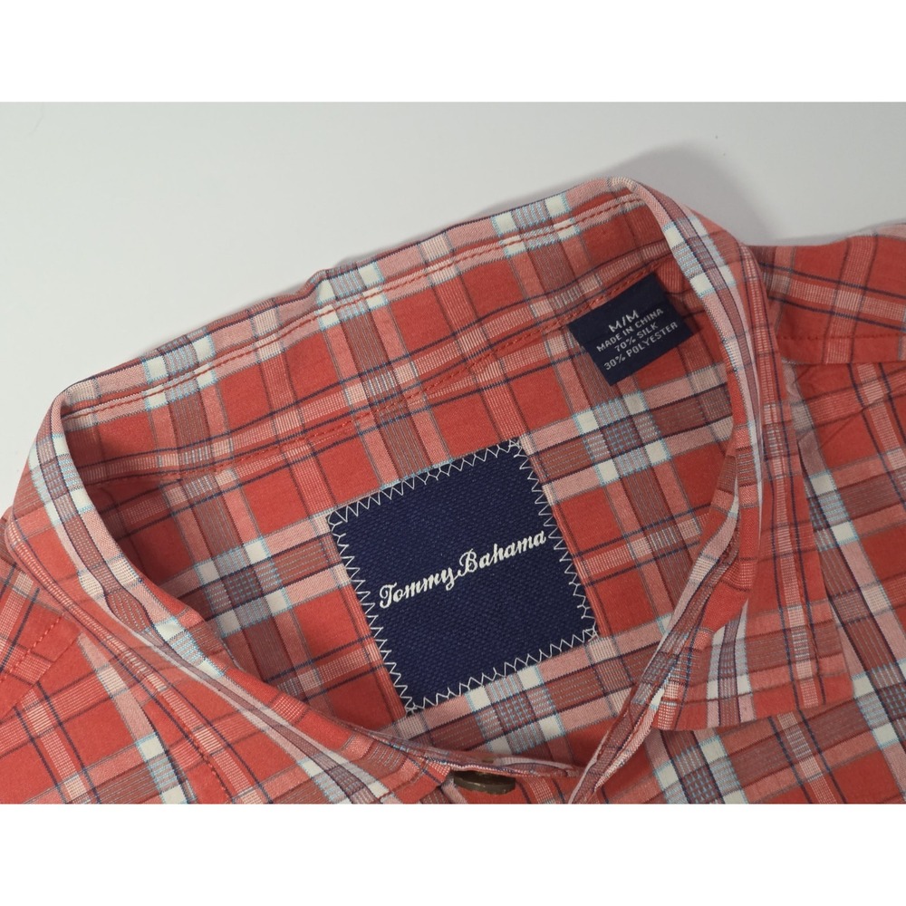 Tommy‎ Bahama Mens Size M Silk Blend Red Paid Button Up Camp Shirt